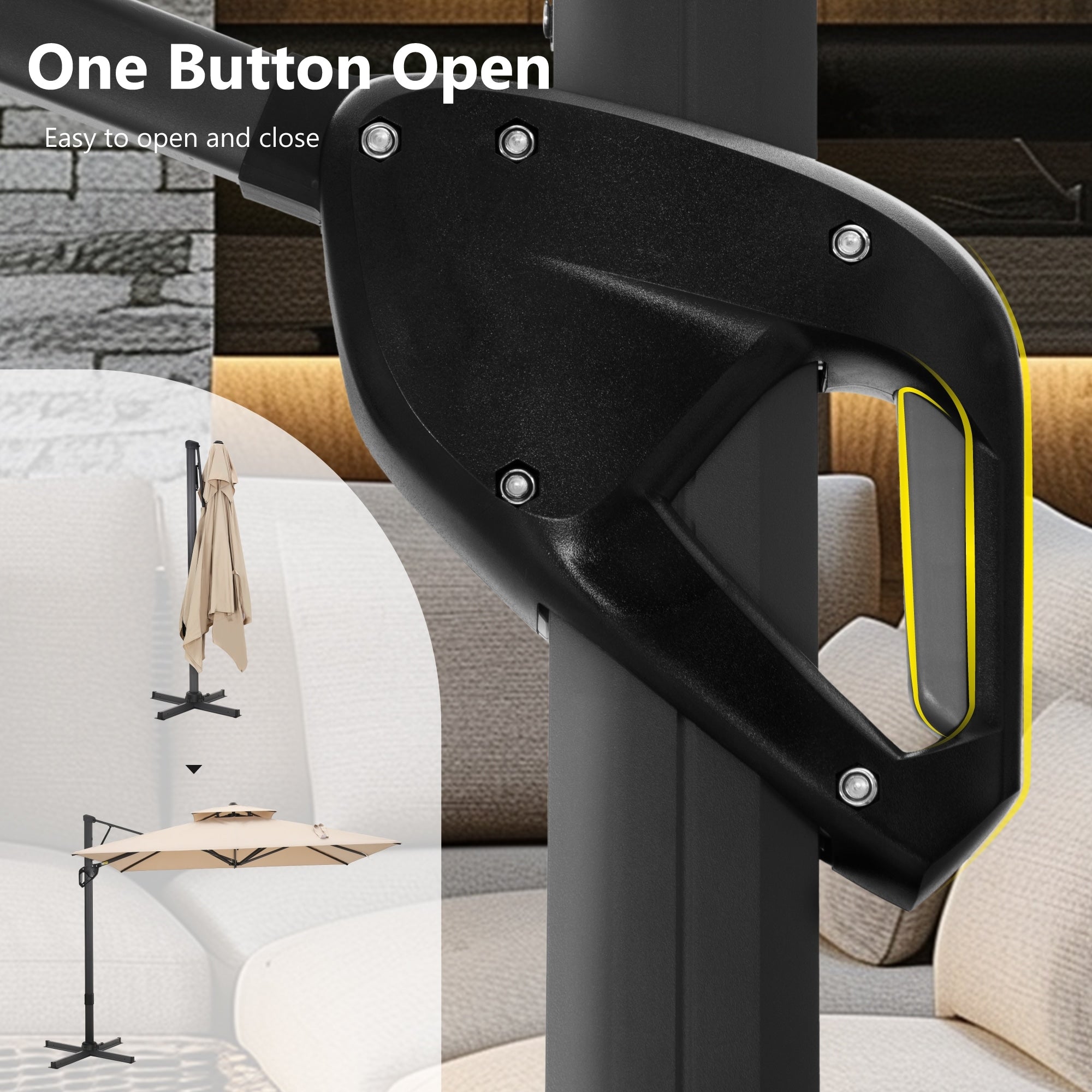 MAISON ARTS 12 FT Automatic Hydraulic Cantilever Umbrella Aluminum Pole 360 Degree Rotation