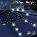 MAISON ARTS 15-foot Rectangular Crank Double-sided Outdoor Market Umbrella Solar LED Lighted Patio Umbrella with Base Included