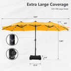 MAISON ARTS 15-foot Rectangular Crank Double-sided Outdoor Market Umbrella Solar LED Lighted Patio Umbrella with Base Included
