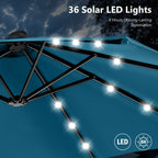 MAISON ARTS 15-foot Rectangular Crank Double-sided Outdoor Market Umbrella Solar LED Lighted Patio Umbrella with Base Included