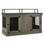 Mcombo Large Dog Crate Furniture TV Stand,Wooden Dog Kennel with Double Doors 1861
