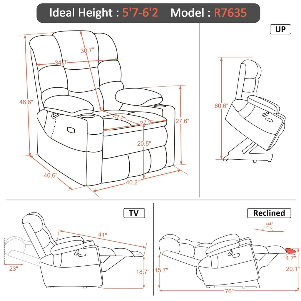 MCombo Large-Wide Dual Motor Power Lift Recliner with Massage and Dual Heating for Big and Tall Elderly, Fabric R7635