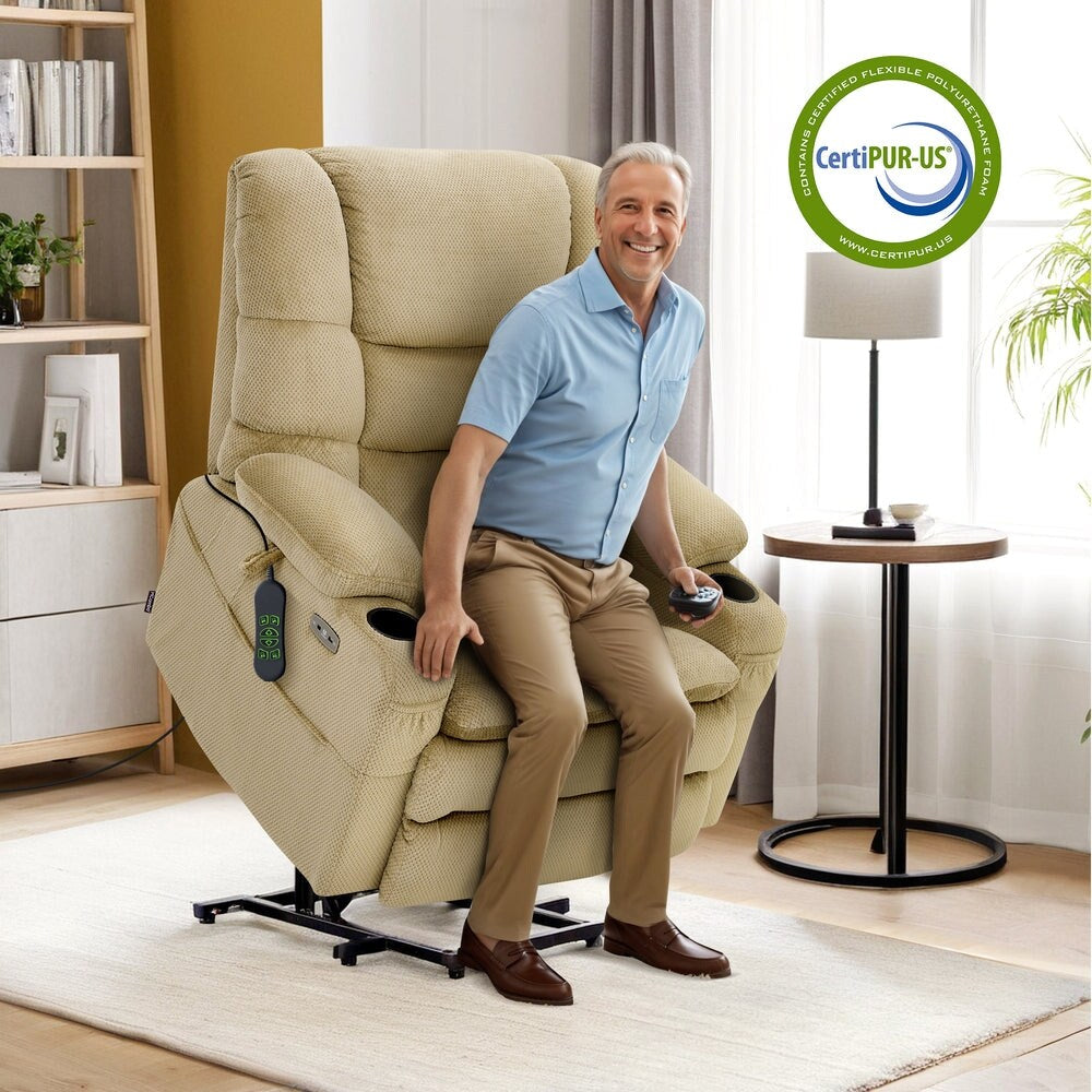 MCombo Large-Wide Dual Motor Power Lift Recliner with Massage and Dual Heating for Big and Tall Elderly, Fabric R7635