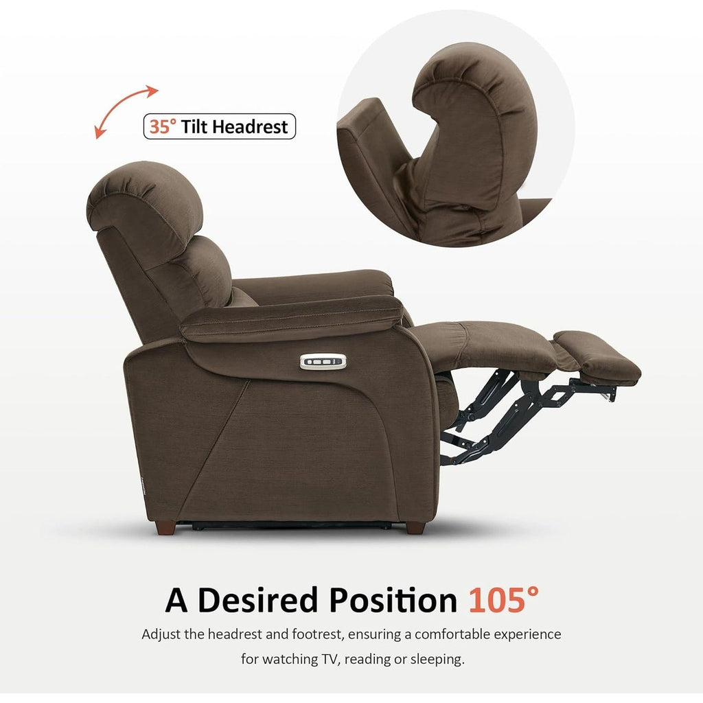 MCombo Zero Wall-Hugger Power Recliner Chair with Adjustable Headrest, Perfect for Small Spaces and RV, Fabric ST257