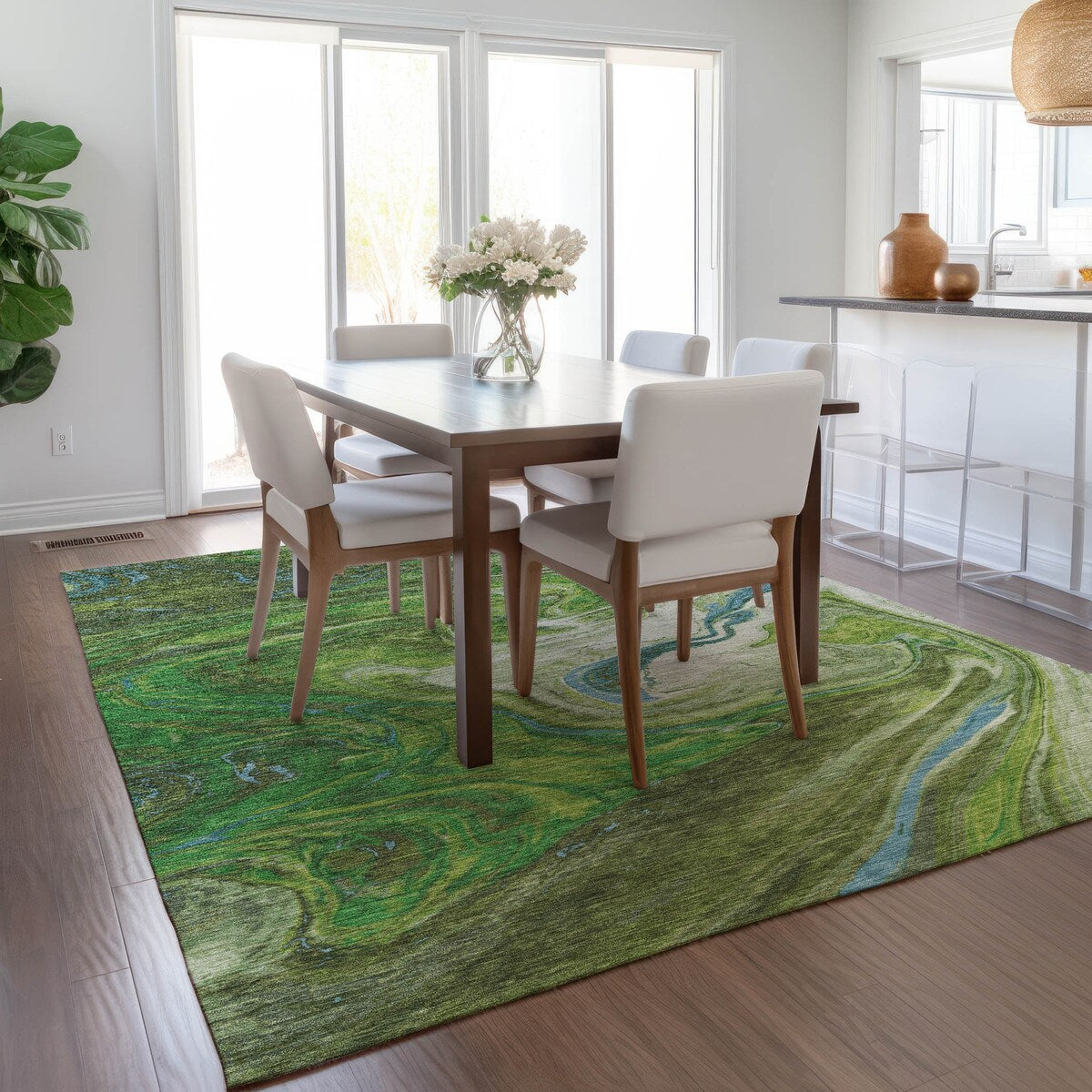 Machine Washable Indoor/ Outdoor Abstract Brushstroke Chantille Rug