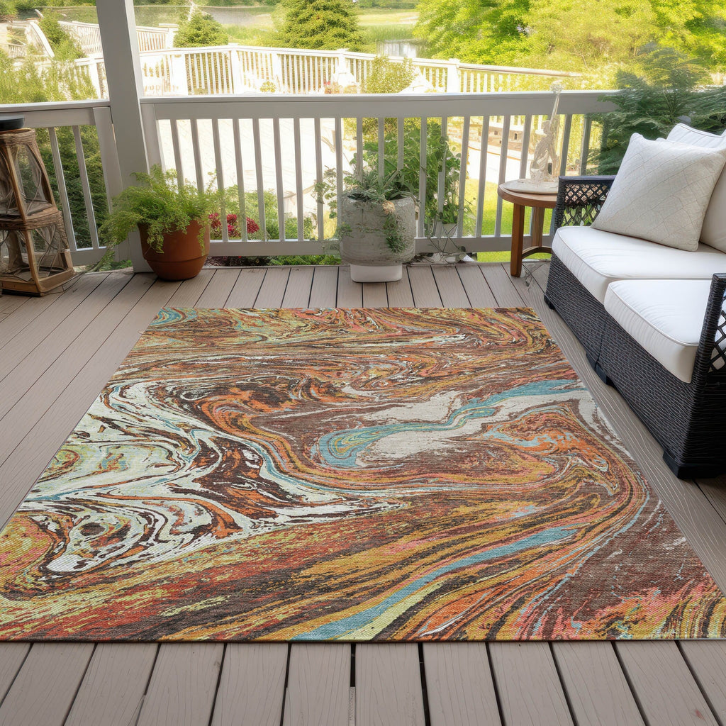 Machine Washable Indoor/ Outdoor Abstract Brushstroke Chantille Rug