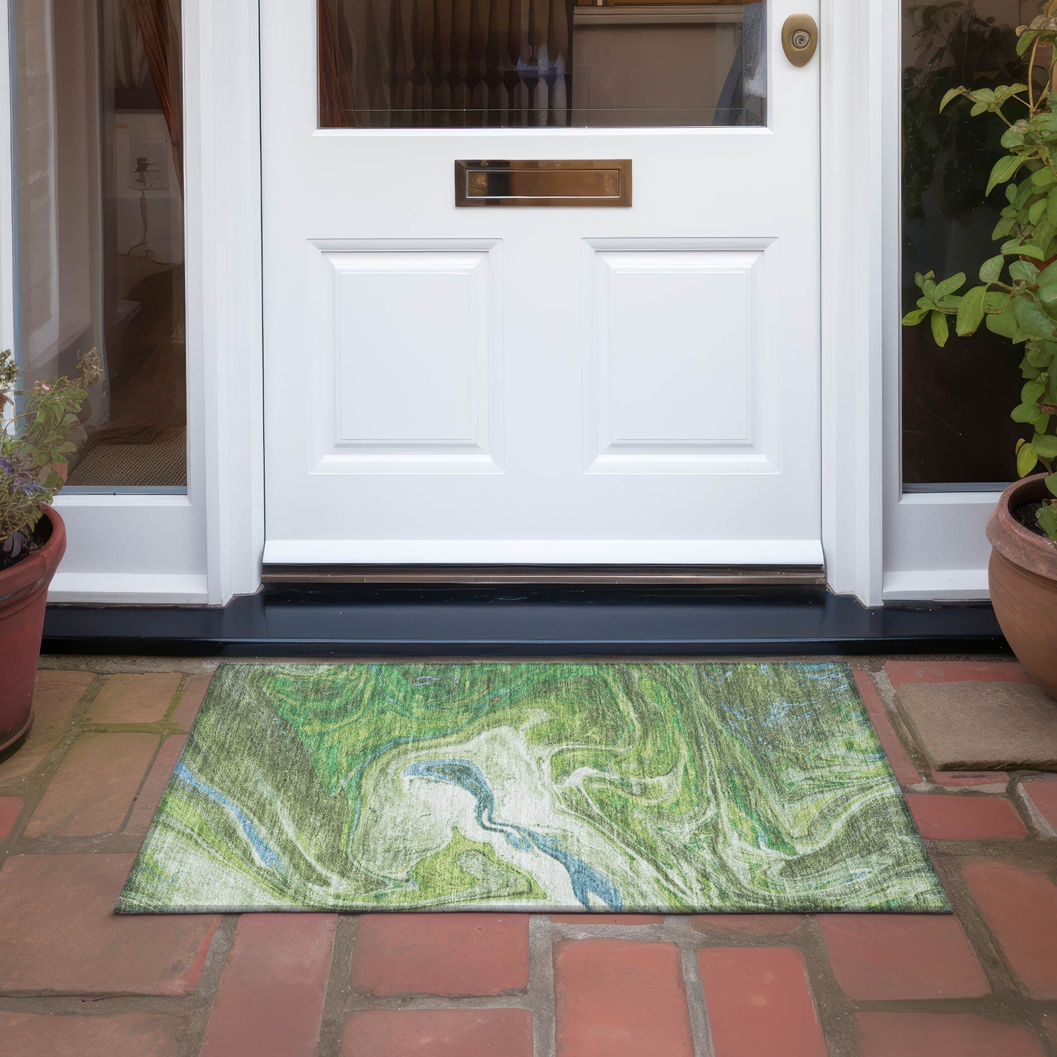 Machine Washable Indoor/ Outdoor Abstract Brushstroke Chantille Rug