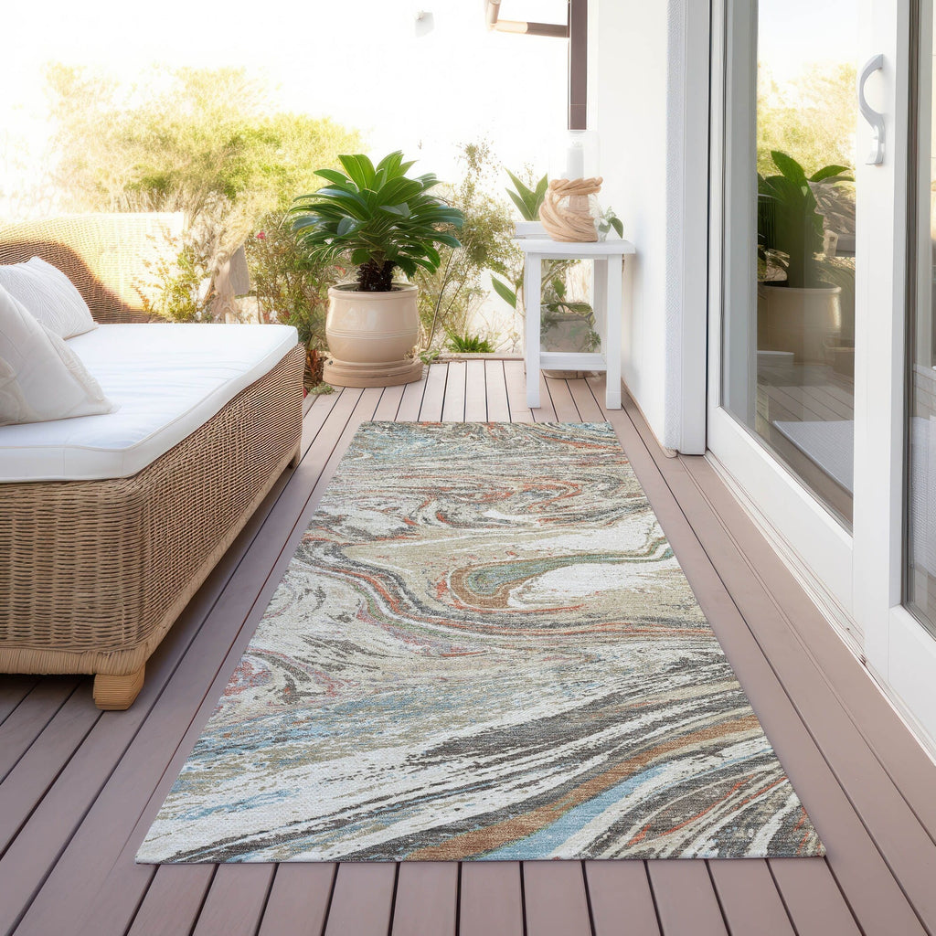 Machine Washable Indoor/ Outdoor Abstract Brushstroke Chantille Rug