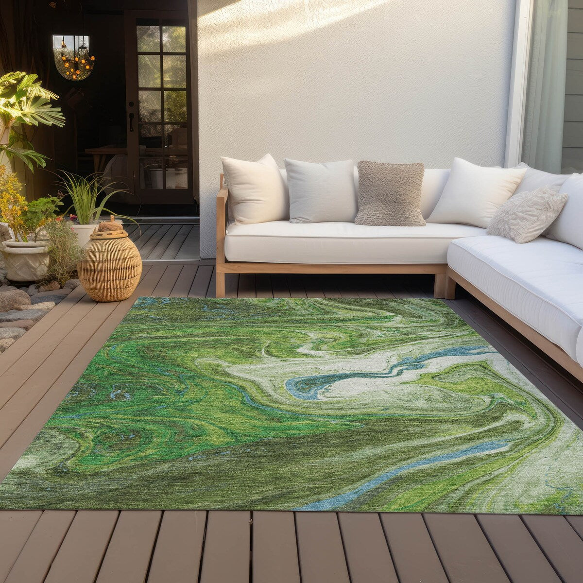 Machine Washable Indoor/ Outdoor Abstract Brushstroke Chantille Rug