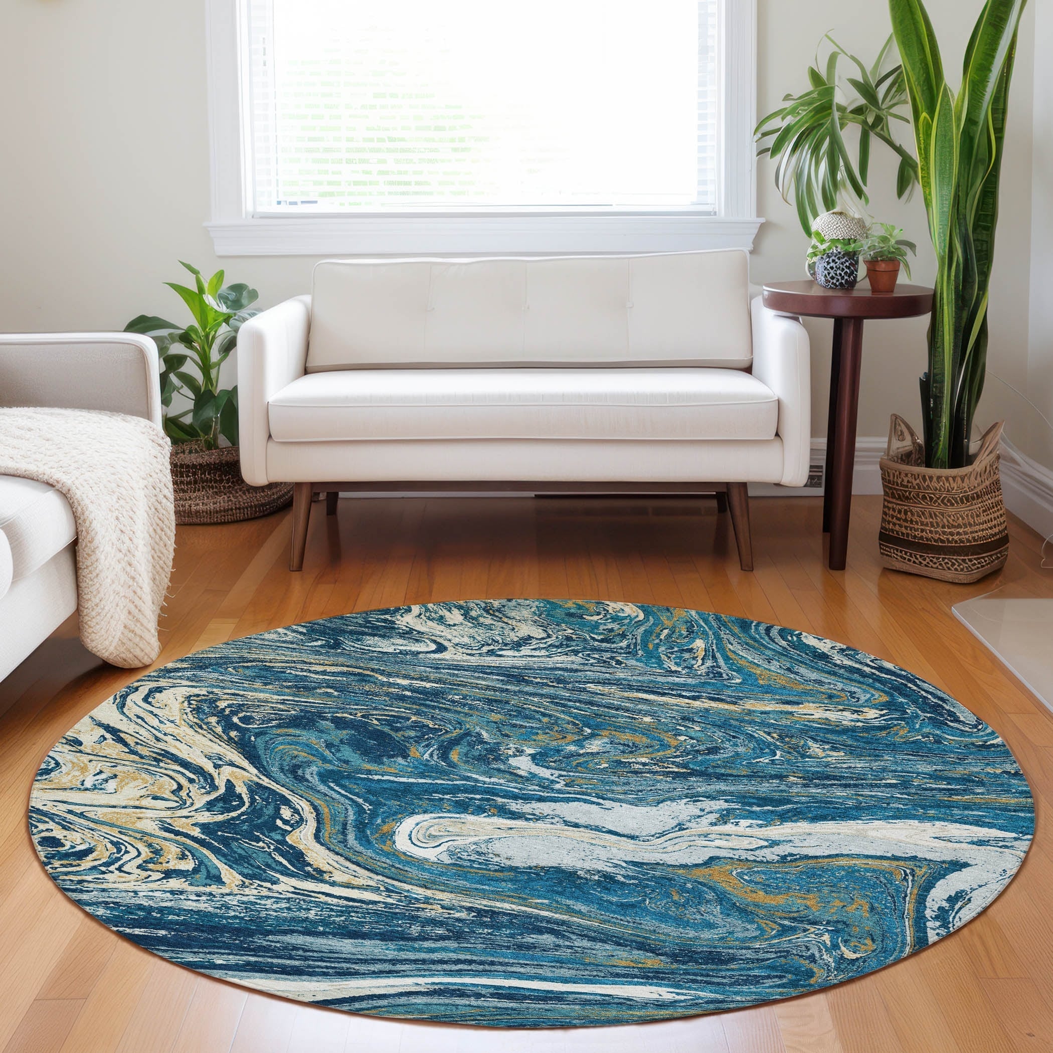 Machine Washable Indoor/ Outdoor Abstract Brushstroke Chantille Rug
