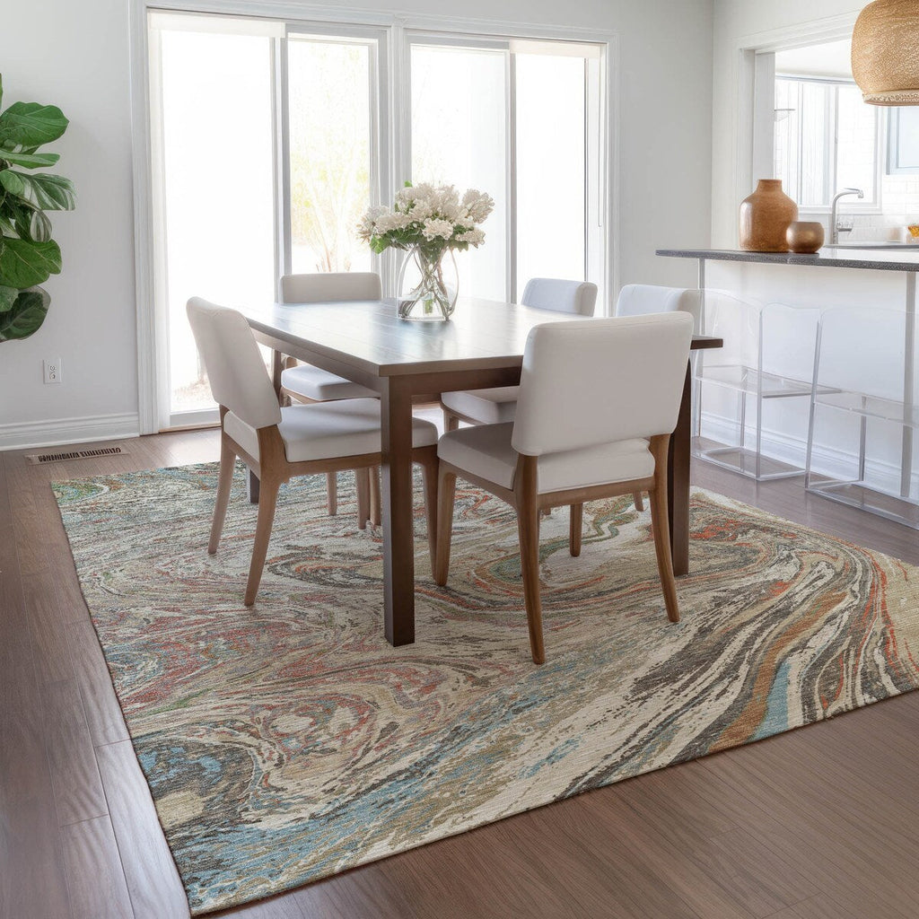 Machine Washable Indoor/ Outdoor Abstract Brushstroke Chantille Rug