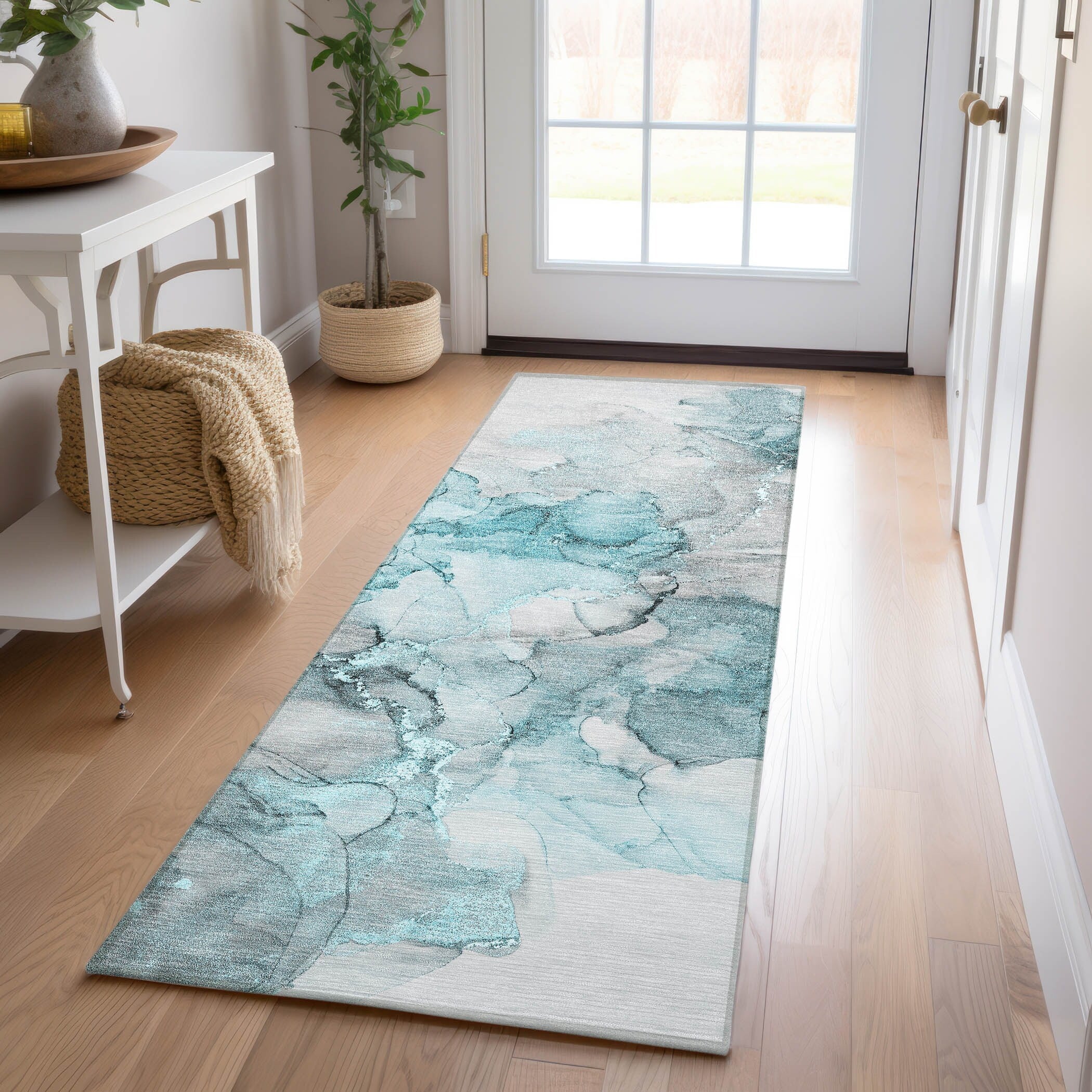 Machine Washable Indoor/ Outdoor Abstract Chantille Rug