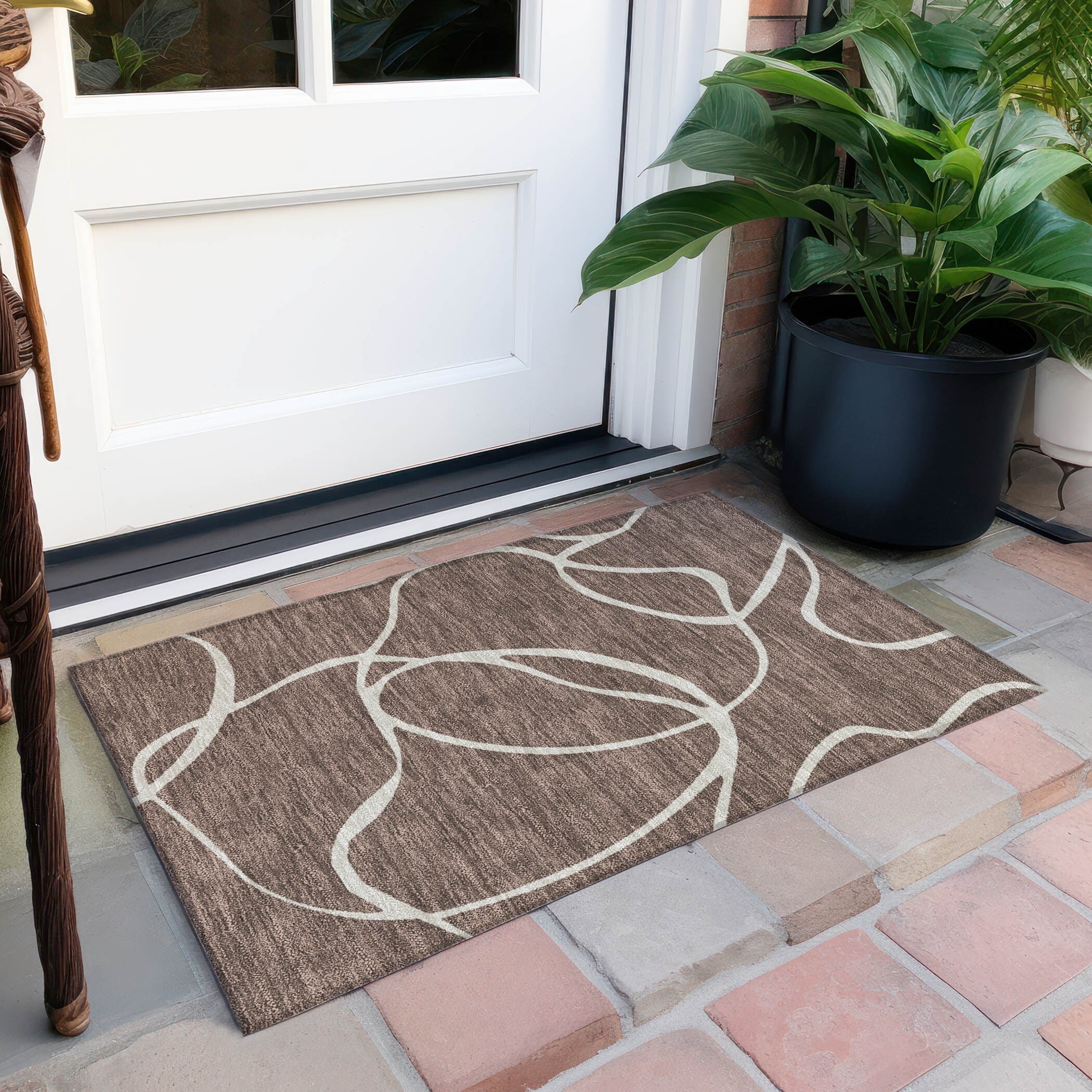 Machine Washable Indoor/ Outdoor Abstract Modern Chantille Rug