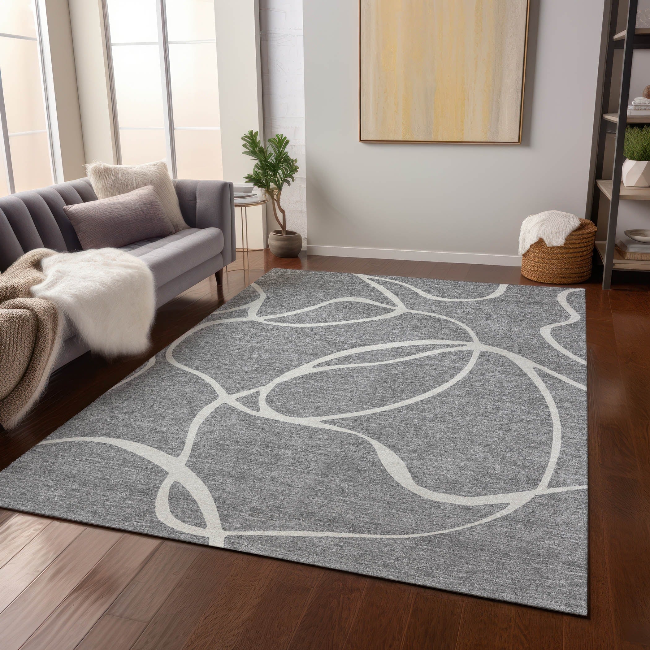 Machine Washable Indoor/ Outdoor Abstract Modern Chantille Rug
