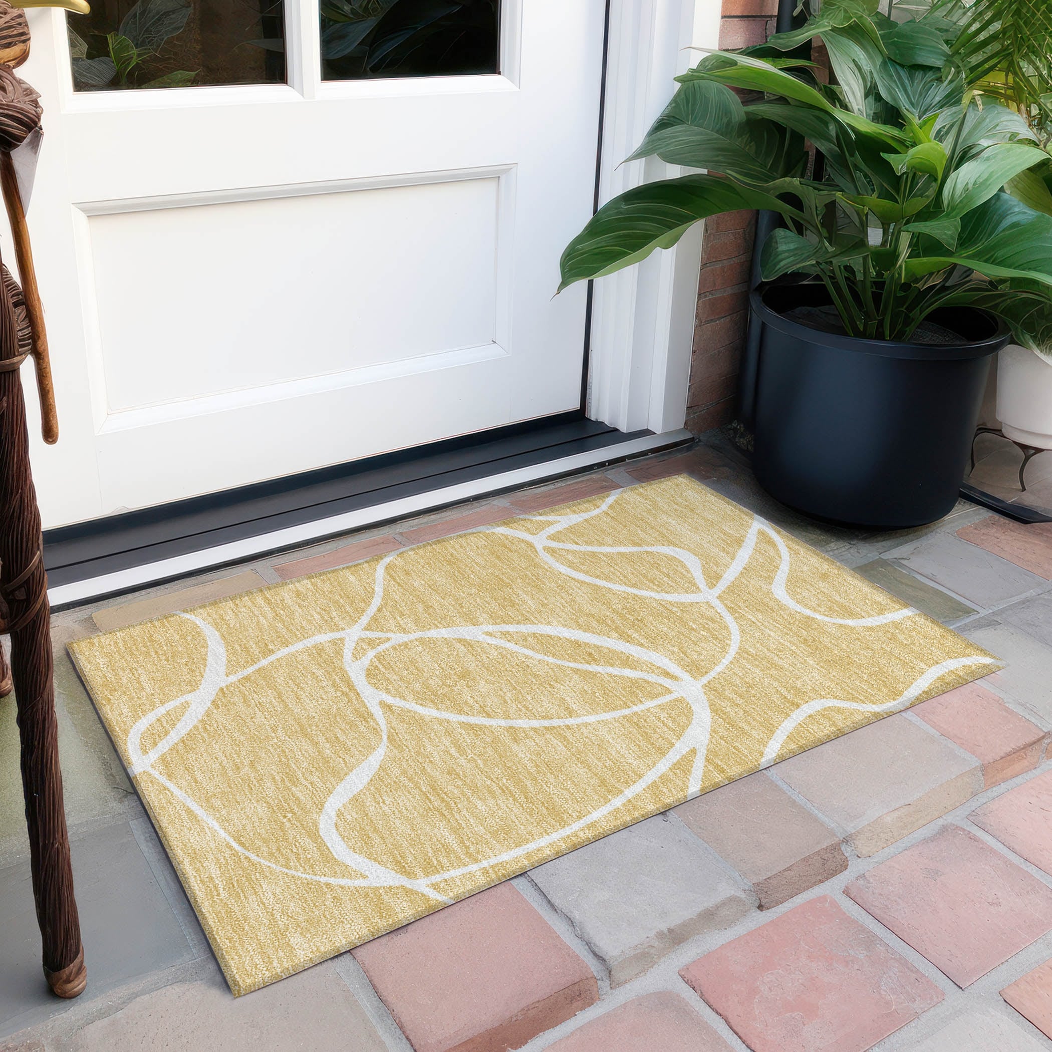 Machine Washable Indoor/ Outdoor Abstract Modern Chantille Rug