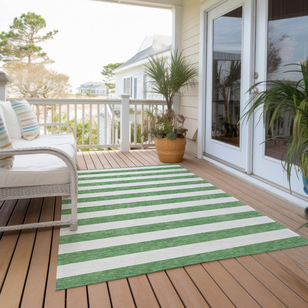 Machine Washable Indoor/ Outdoor Cabana Stripe Chantille Rug