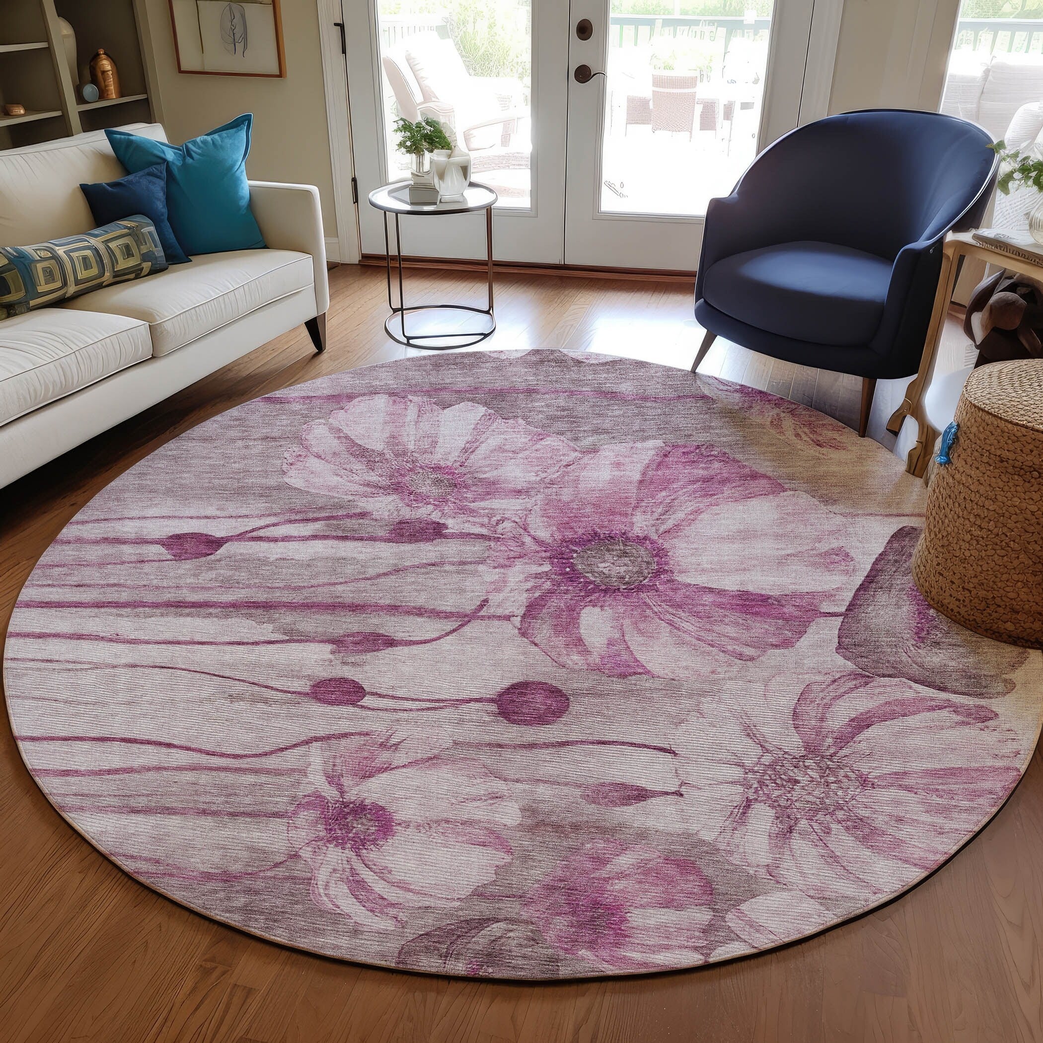 Machine Washable Indoor/ Outdoor Chantille Modern Floral Rug