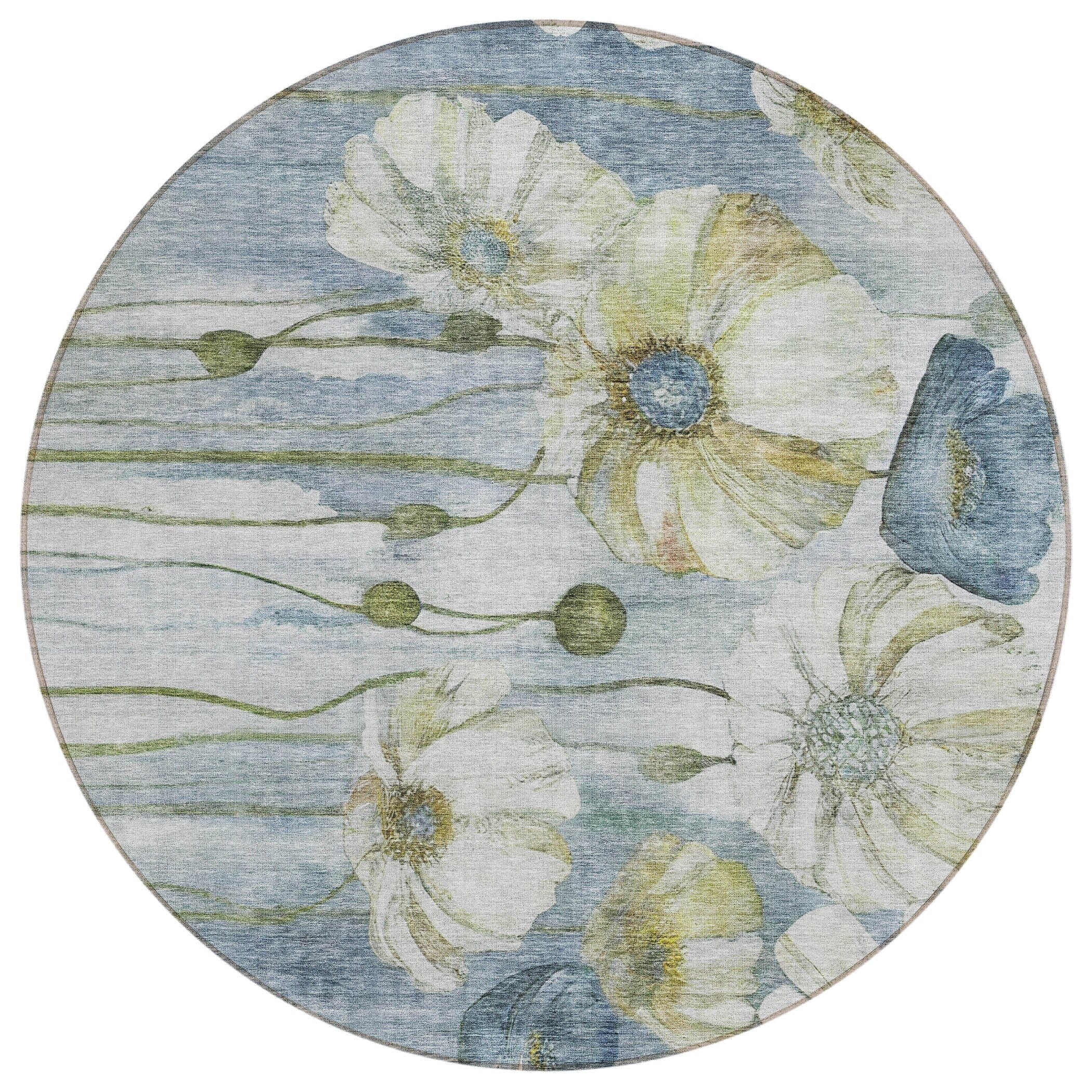 Machine Washable Indoor/ Outdoor Chantille Modern Floral Rug