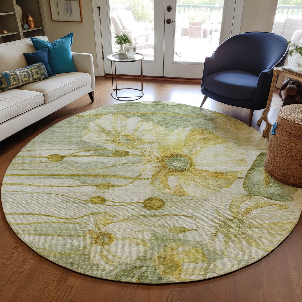 Machine Washable Indoor/ Outdoor Chantille Modern Floral Rug
