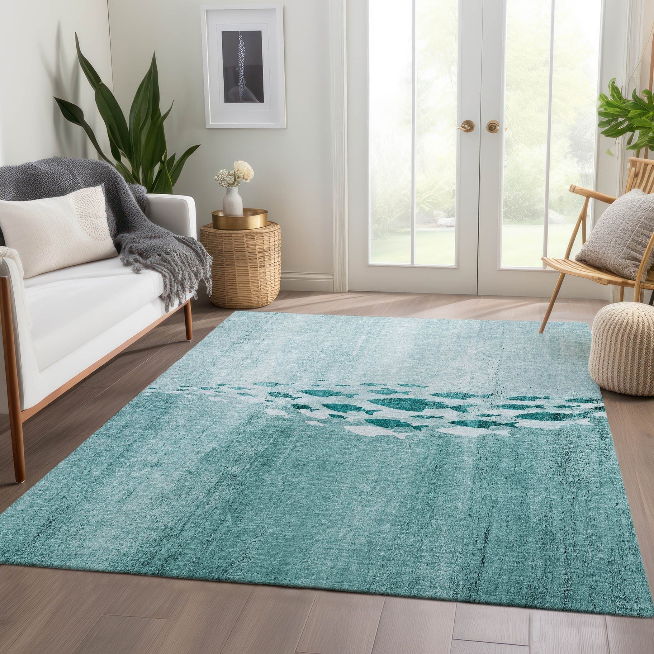 Machine Washable Indoor/ Outdoor Chantille Modern Sea Life Rug