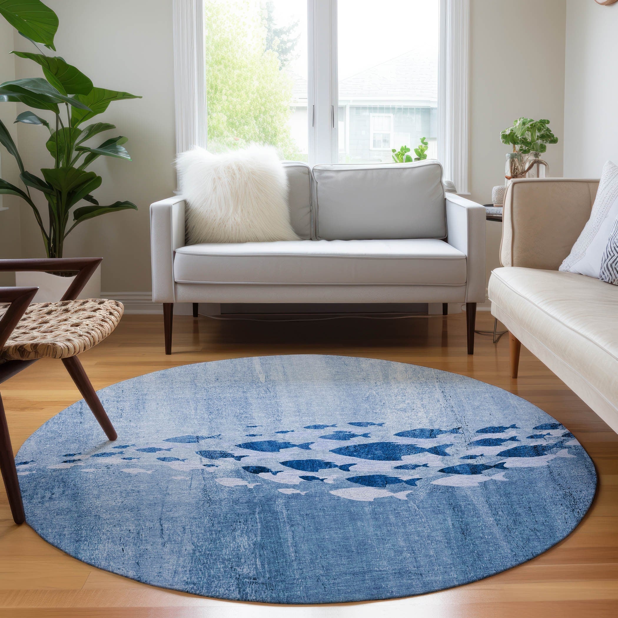 Machine Washable Indoor/ Outdoor Chantille Modern Sea Life Rug