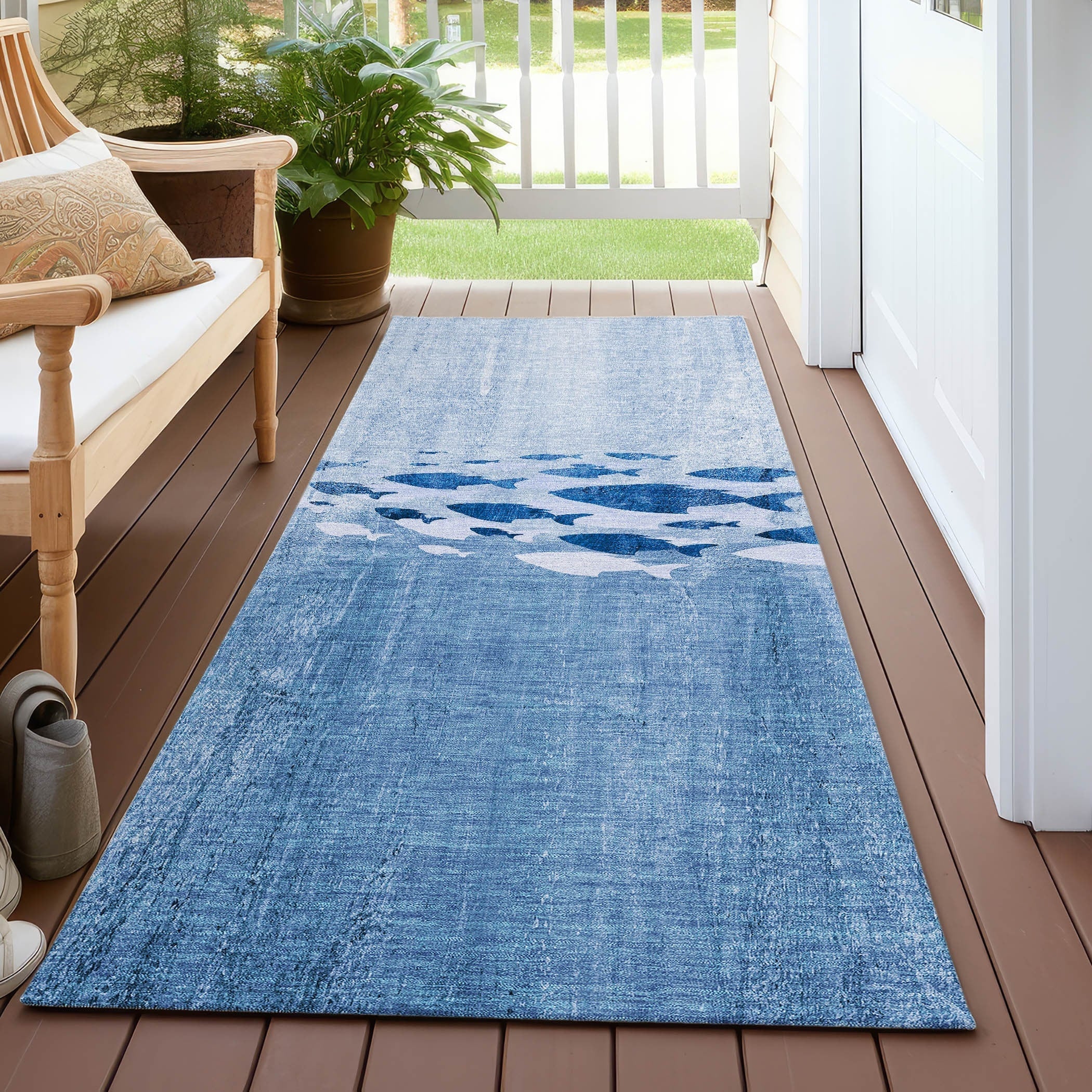 Machine Washable Indoor/ Outdoor Chantille Modern Sea Life Rug