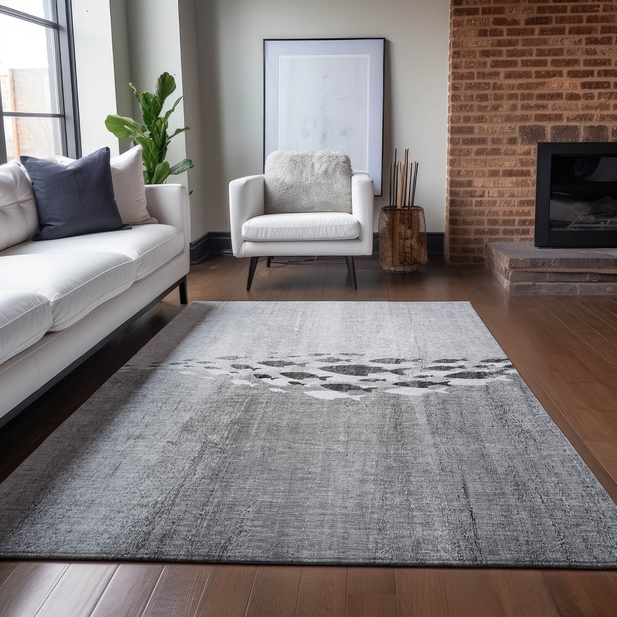 Machine Washable Indoor/ Outdoor Chantille Modern Sea Life Rug