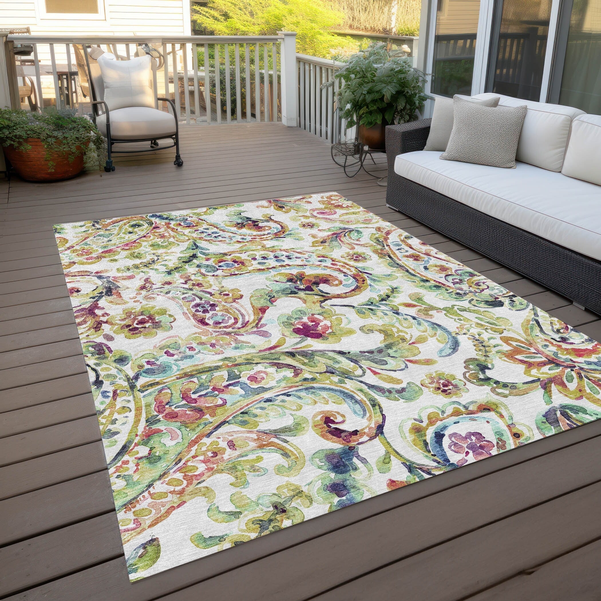 Machine Washable Indoor/ Outdoor Chantille Traditional Scroll Rug
