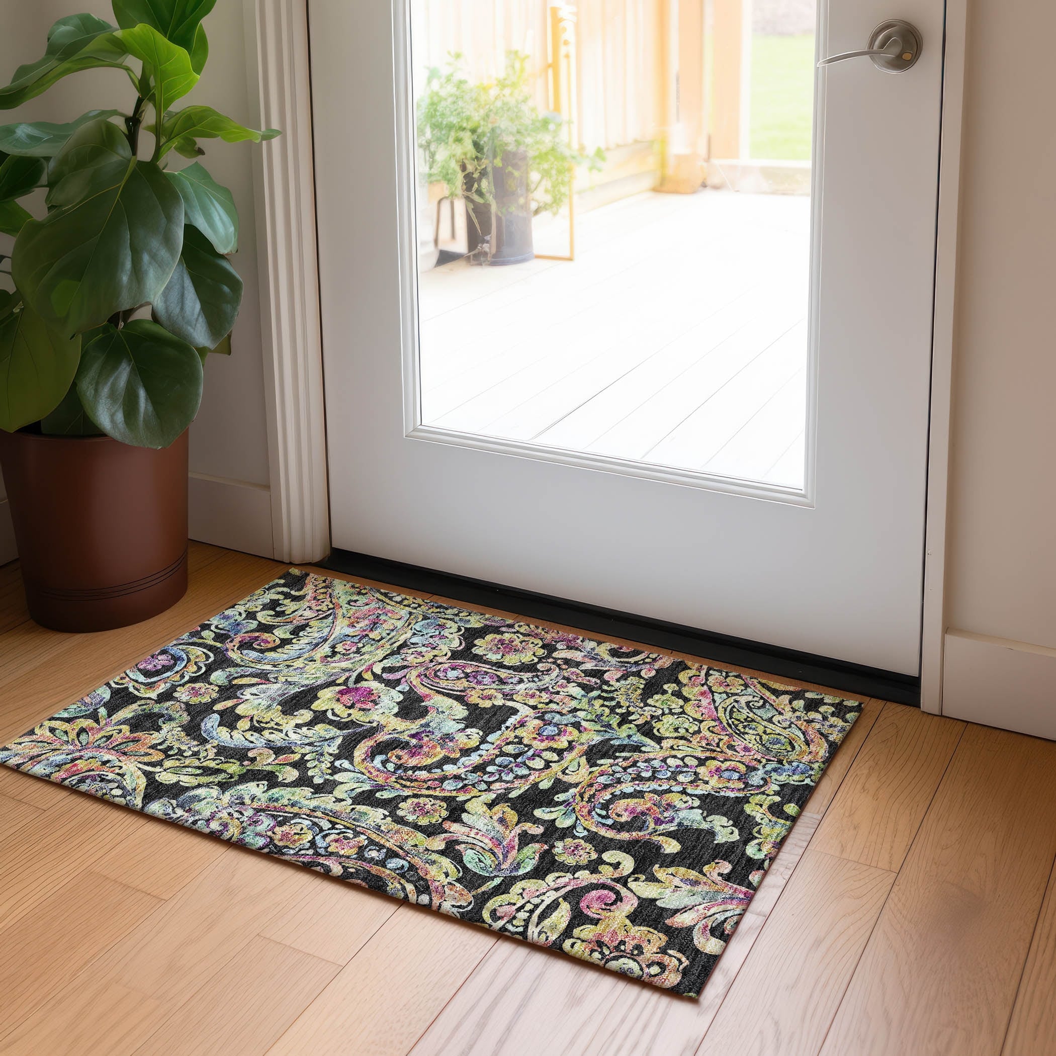 Machine Washable Indoor/ Outdoor Chantille Traditional Scroll Rug