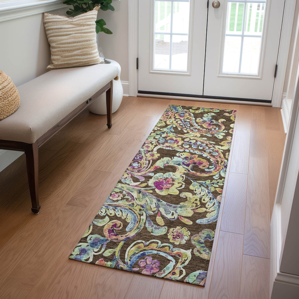 Machine Washable Indoor/ Outdoor Chantille Traditional Scroll Rug