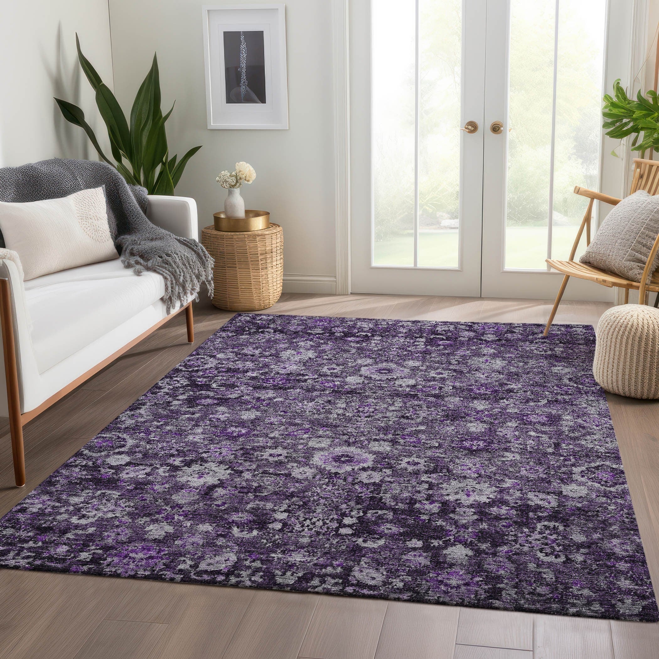 Machine Washable Indoor/ Outdoor Chantille Traditional Vintage Floral Rug