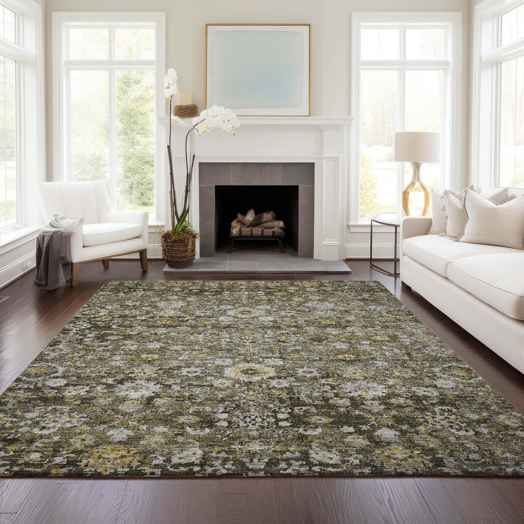 Machine Washable Indoor/ Outdoor Chantille Traditional Vintage Floral Rug