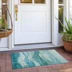 Machine Washable Indoor/ Outdoor Contemporary Waves Chantille Rug