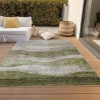 Machine Washable Indoor/ Outdoor Contemporary Waves Chantille Rug