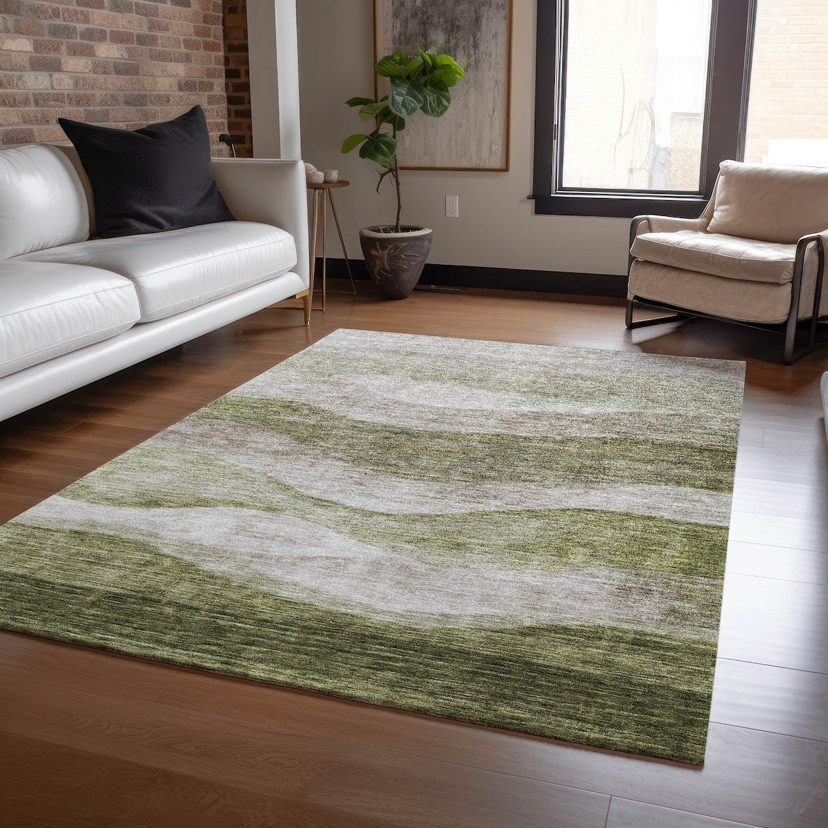 Machine Washable Indoor/ Outdoor Contemporary Waves Chantille Rug