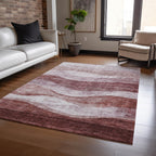 Machine Washable Indoor/ Outdoor Contemporary Waves Chantille Rug
