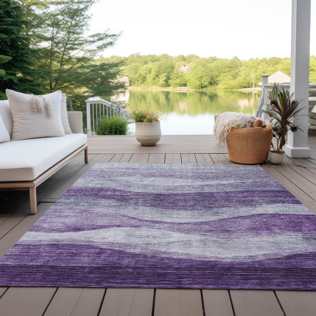 Machine Washable Indoor/ Outdoor Contemporary Waves Chantille Rug