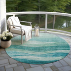 Machine Washable Indoor/ Outdoor Contemporary Waves Chantille Rug