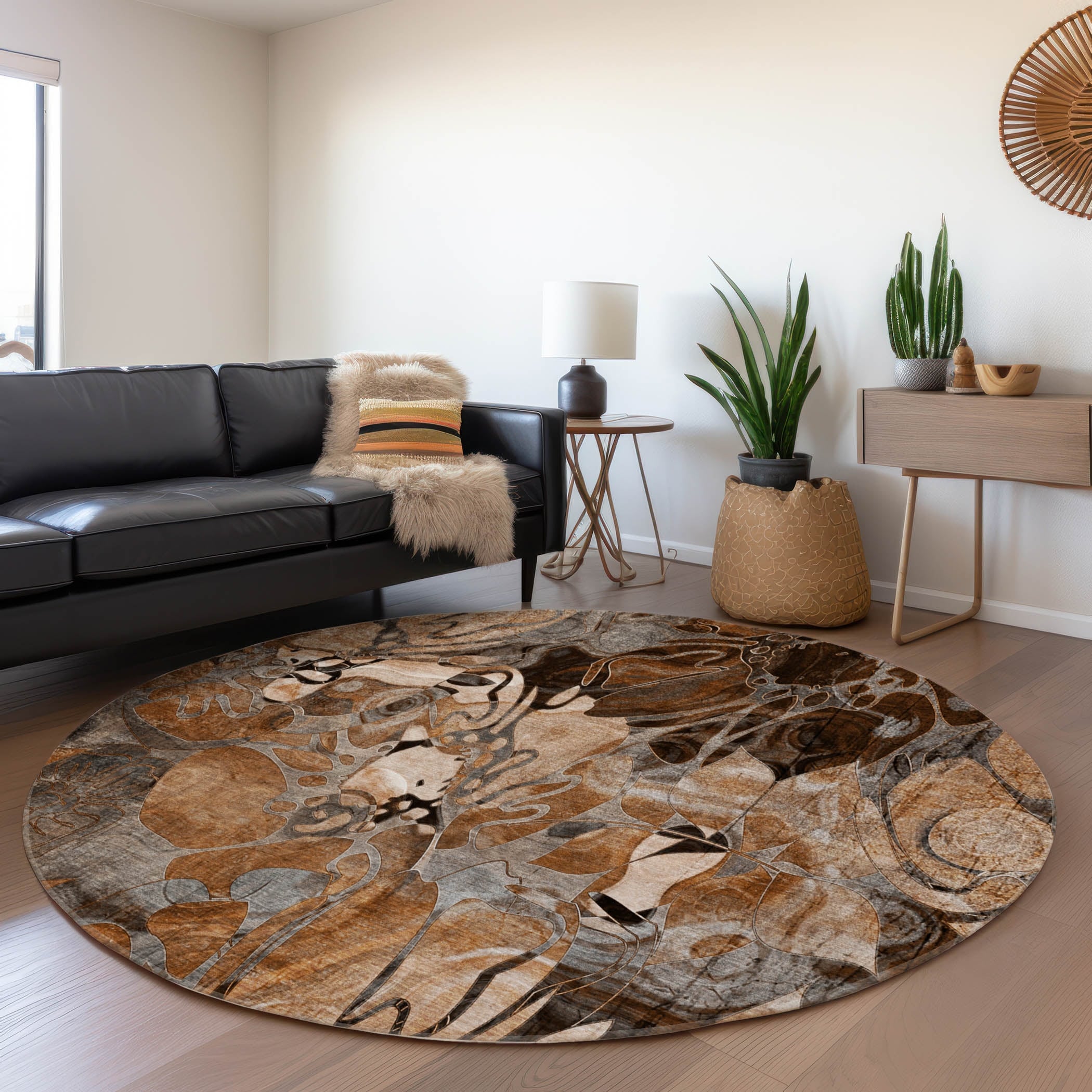 Machine Washable Indoor/ Outdoor Modern Floral Chantille Rug