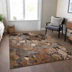 Machine Washable Indoor/ Outdoor Modern Floral Chantille Rug