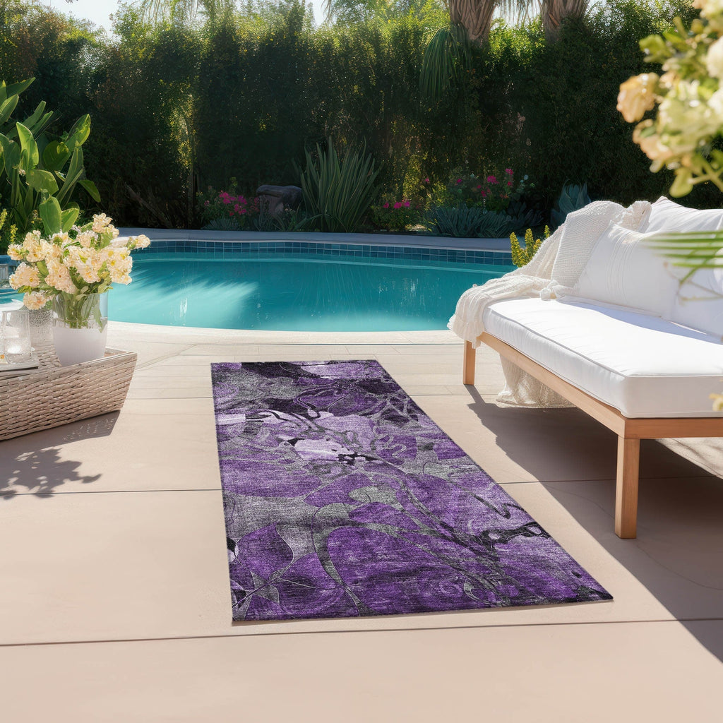 Machine Washable Indoor/ Outdoor Modern Floral Chantille Rug