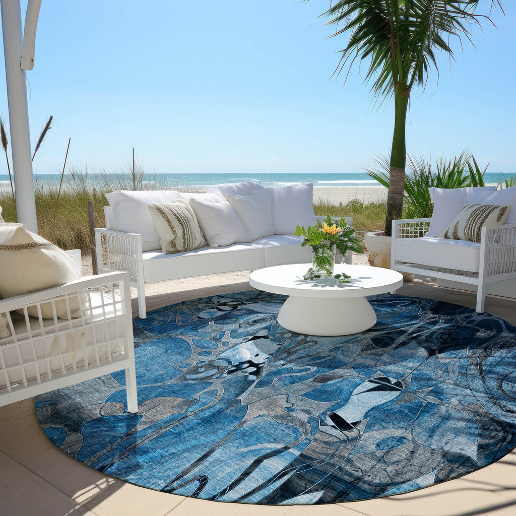 Machine Washable Indoor/ Outdoor Modern Floral Chantille Rug