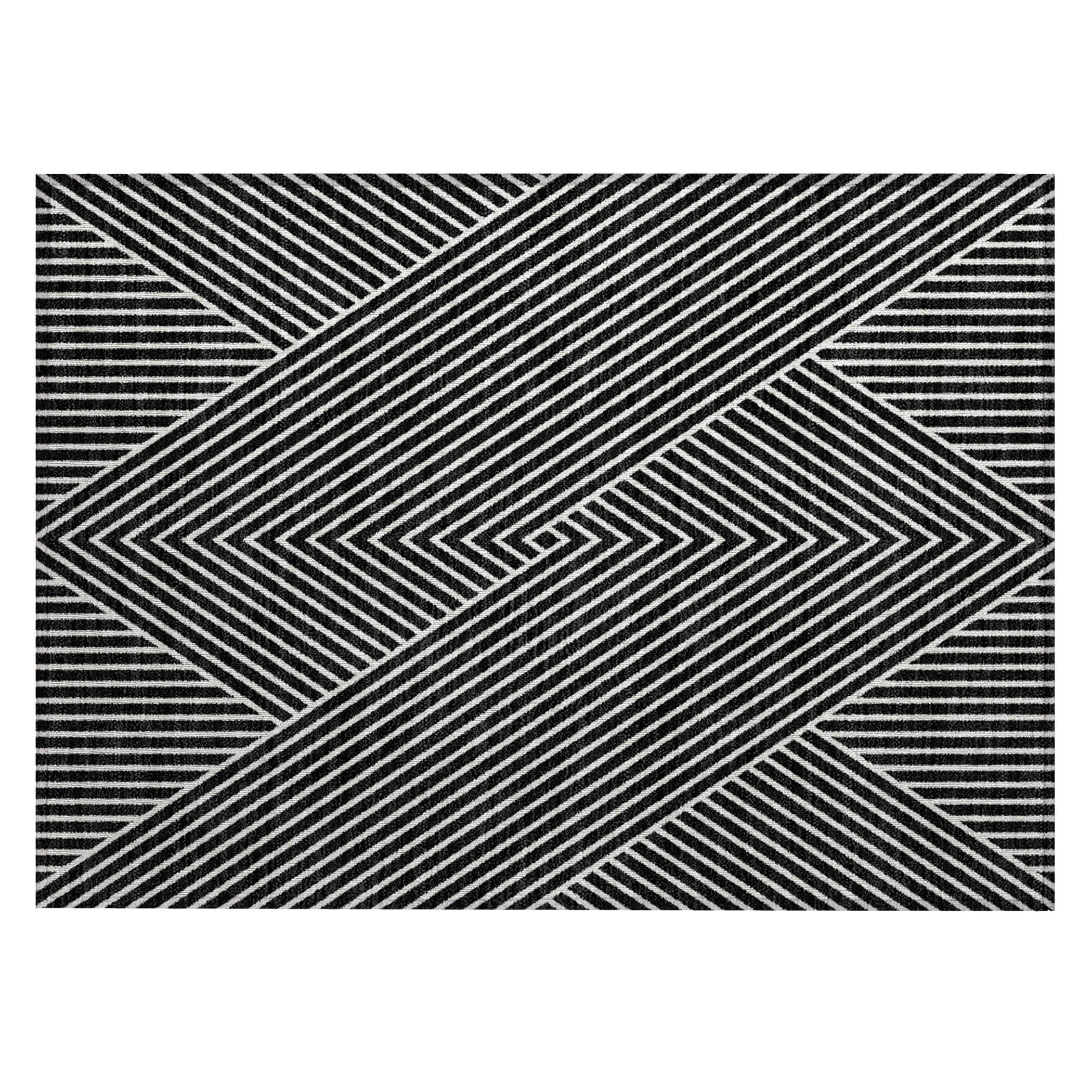 Machine Washable Indoor/ Outdoor Modern Geo Chantille Rug