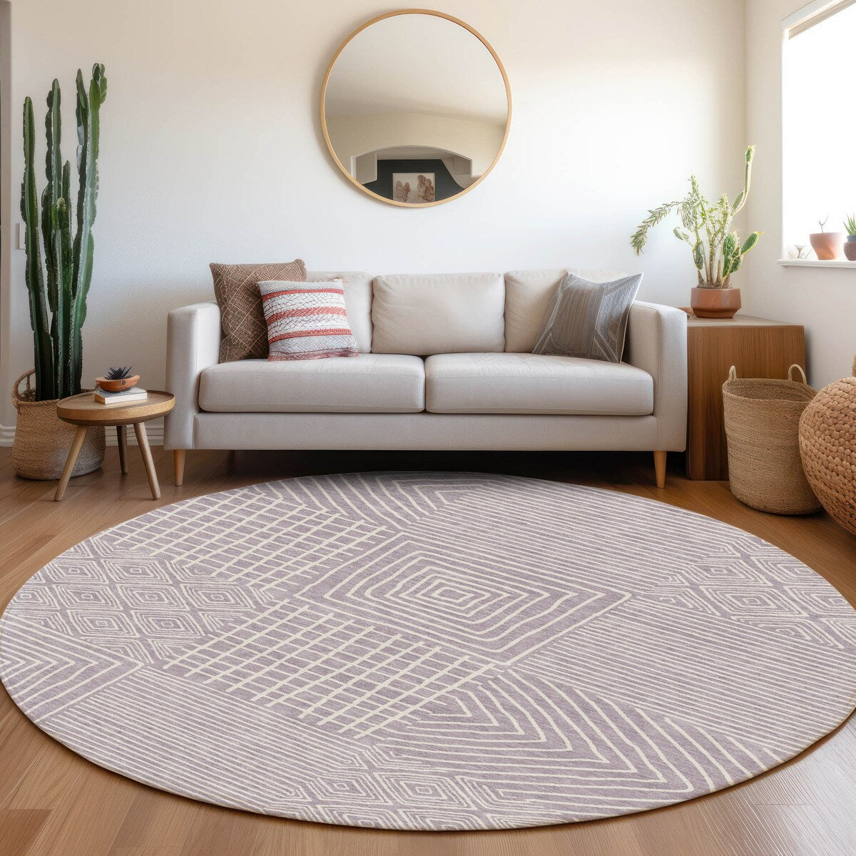 Machine Washable Indoor/ Outdoor Modern Mosaic Chantille Rug