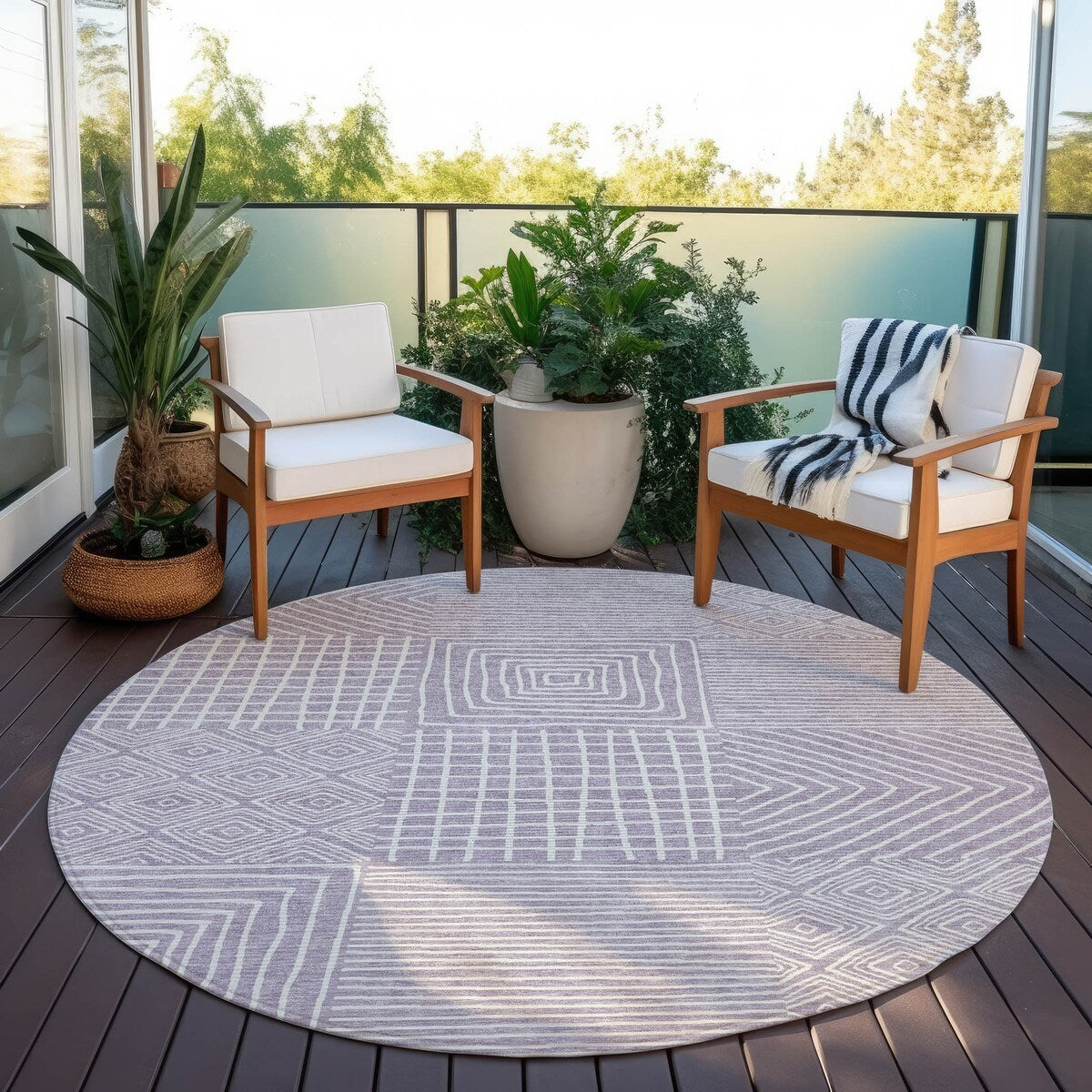 Machine Washable Indoor/ Outdoor Modern Mosaic Chantille Rug