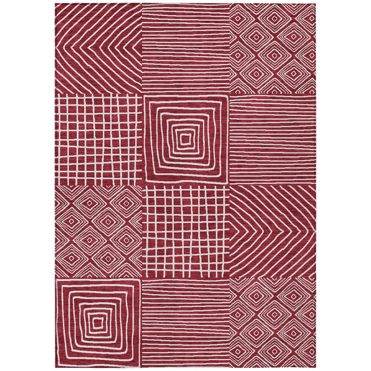 Machine Washable Indoor/ Outdoor Modern Mosaic Chantille Rug