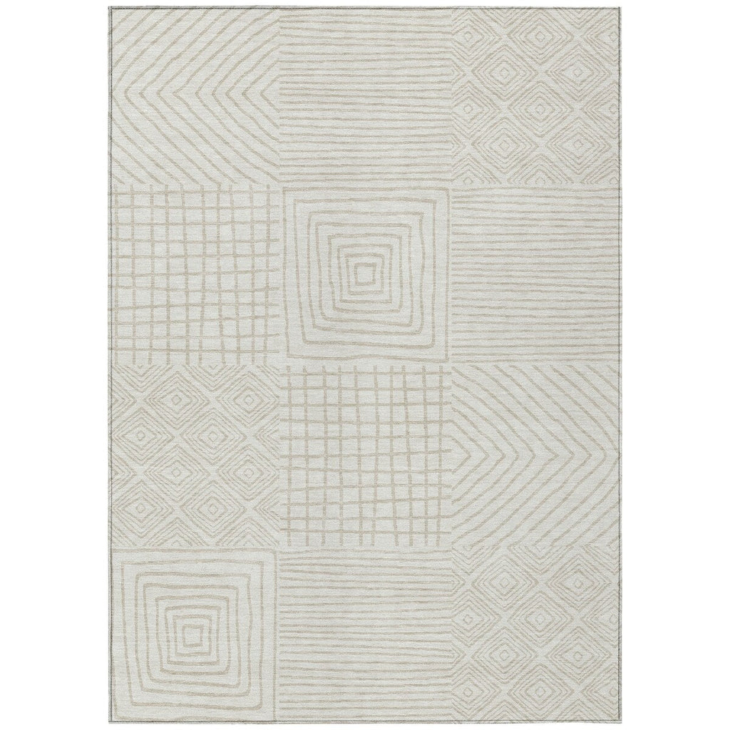 Machine Washable Indoor/ Outdoor Modern Mosaic Chantille Rug