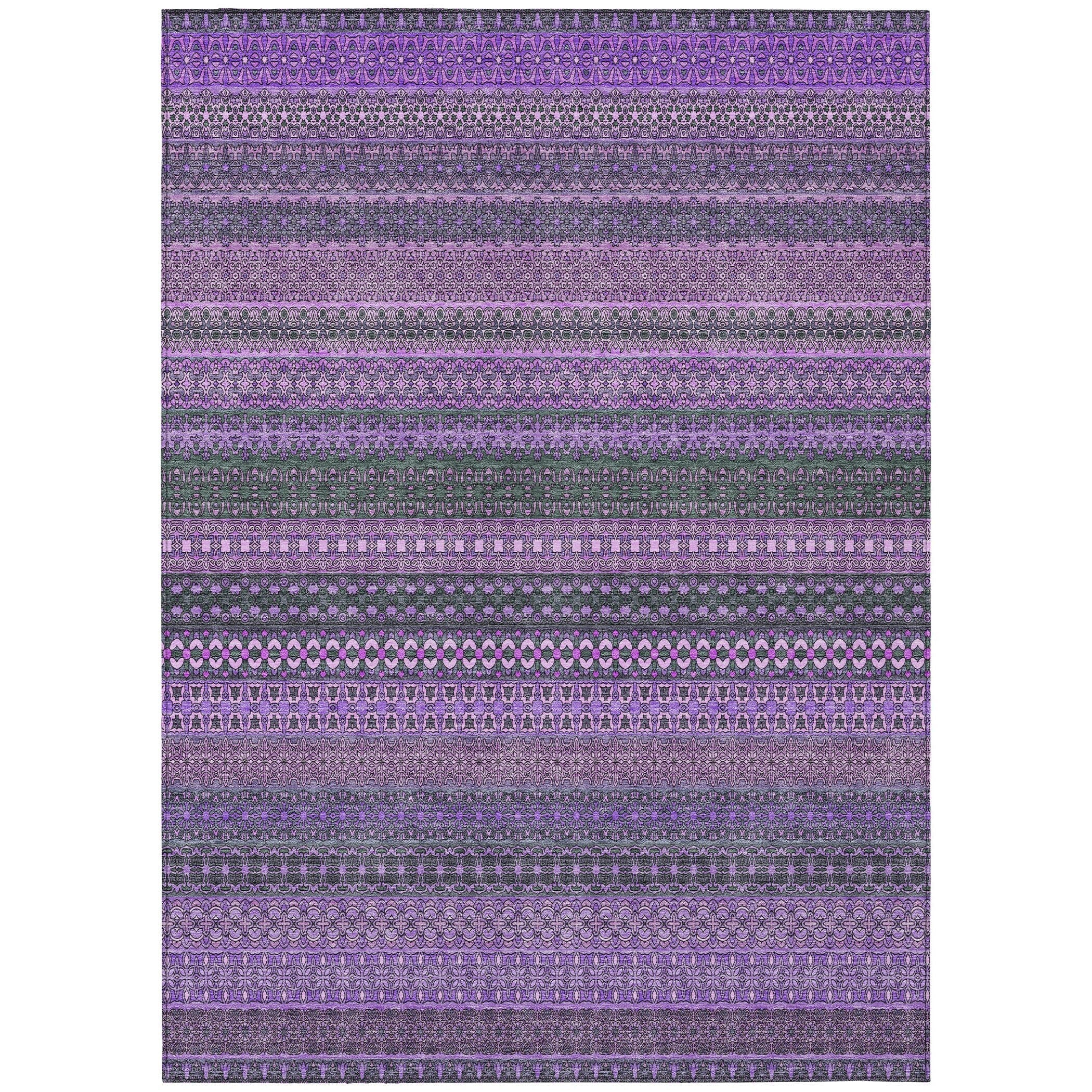 Machine Washable Indoor/ Outdoor Moroccan Stripes Chantille Rug