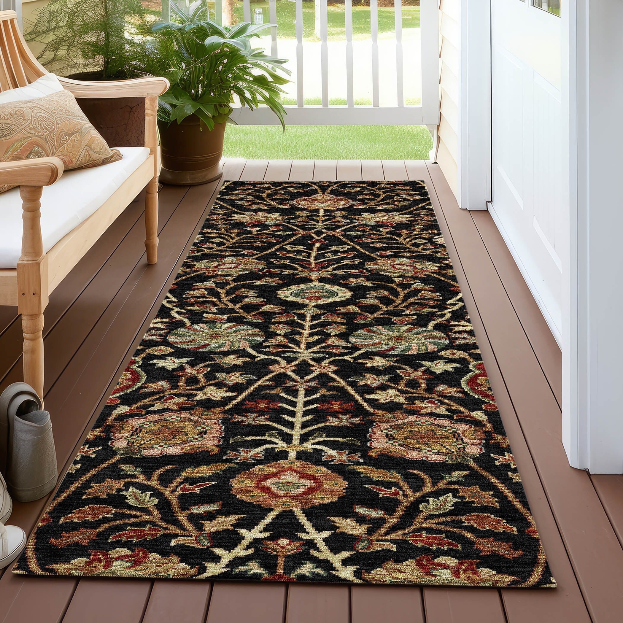 Machine Washable Indoor/ Outdoor Traditional Kashan Chantille Rug