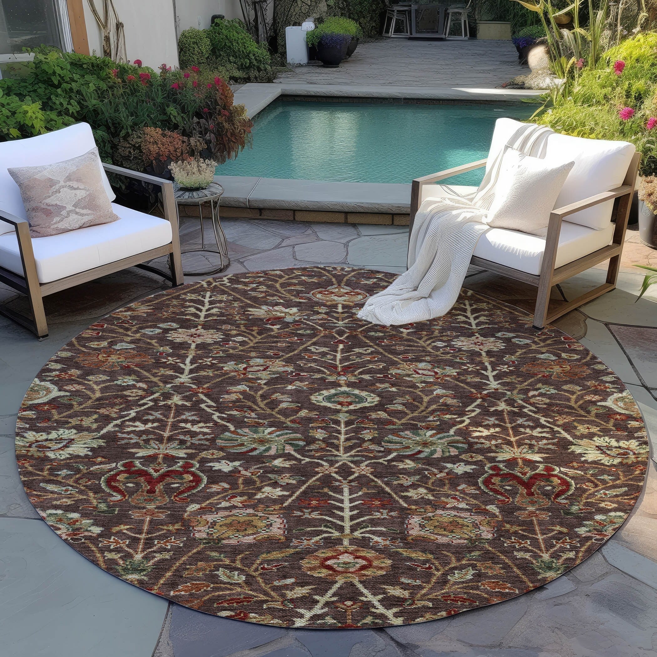 Machine Washable Indoor/ Outdoor Traditional Kashan Chantille Rug